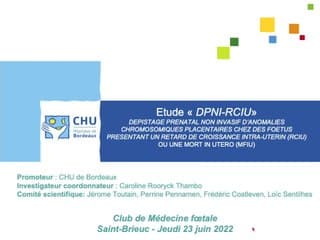 Dépistage prénatal non invasif d'anomalies chromosomiques placentaires chez des foetus présentant un retard de croissance intra-utérin (RCIU) - Etude DPNI-RCIU
