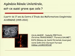 Agénésie rénale unilatérale : est-ce aussi anodin que cela ? est-ce aussi grave que cela ?