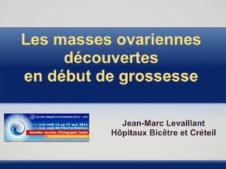 Pathologies gynécologiques et grossesse Les masses ovariennes découvertes en début de grossesse.