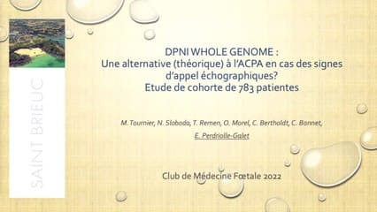 DPNI WHOLE GENOME : Une alternative (théorique) à l'ACPA en présence de signes d'appel échographiques? Etude de cohorte de 783 patientes