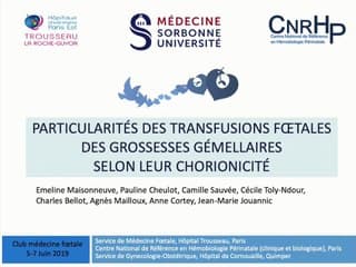 Particularités des transfusions fœtales itératives sur grossesses gémellaires selon leur chorionicité