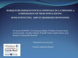 Marqueurs sériques, AMP et don d’ovocytes.