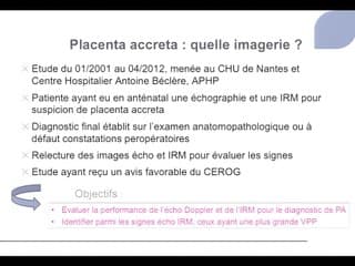 Diagnostic prénatal de placenta accreta : Quelle imagerie ?