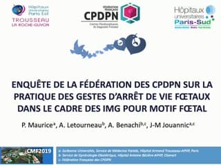 Enquête de la Fédération des CPDPN sur la pratique des gestes d'arrêt de vie foetaux