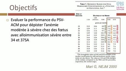 Performance du Doppler de l’artère cérébrale moyenne dans les allo-immunisations érythrocytaires sévères entre 34 et 37SA.