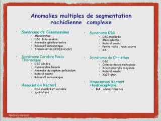 Anomalies vertébrales. Approche syndromique