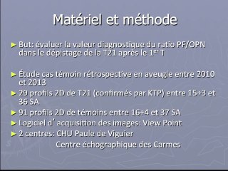 Valeur diagnostique du rapport épaisseur préfrontale / OPN au 2° et 3° trimestre