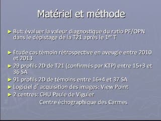 Valeur diagnostique du rapport épaisseur préfrontale / OPN au 2° et 3° trimestre